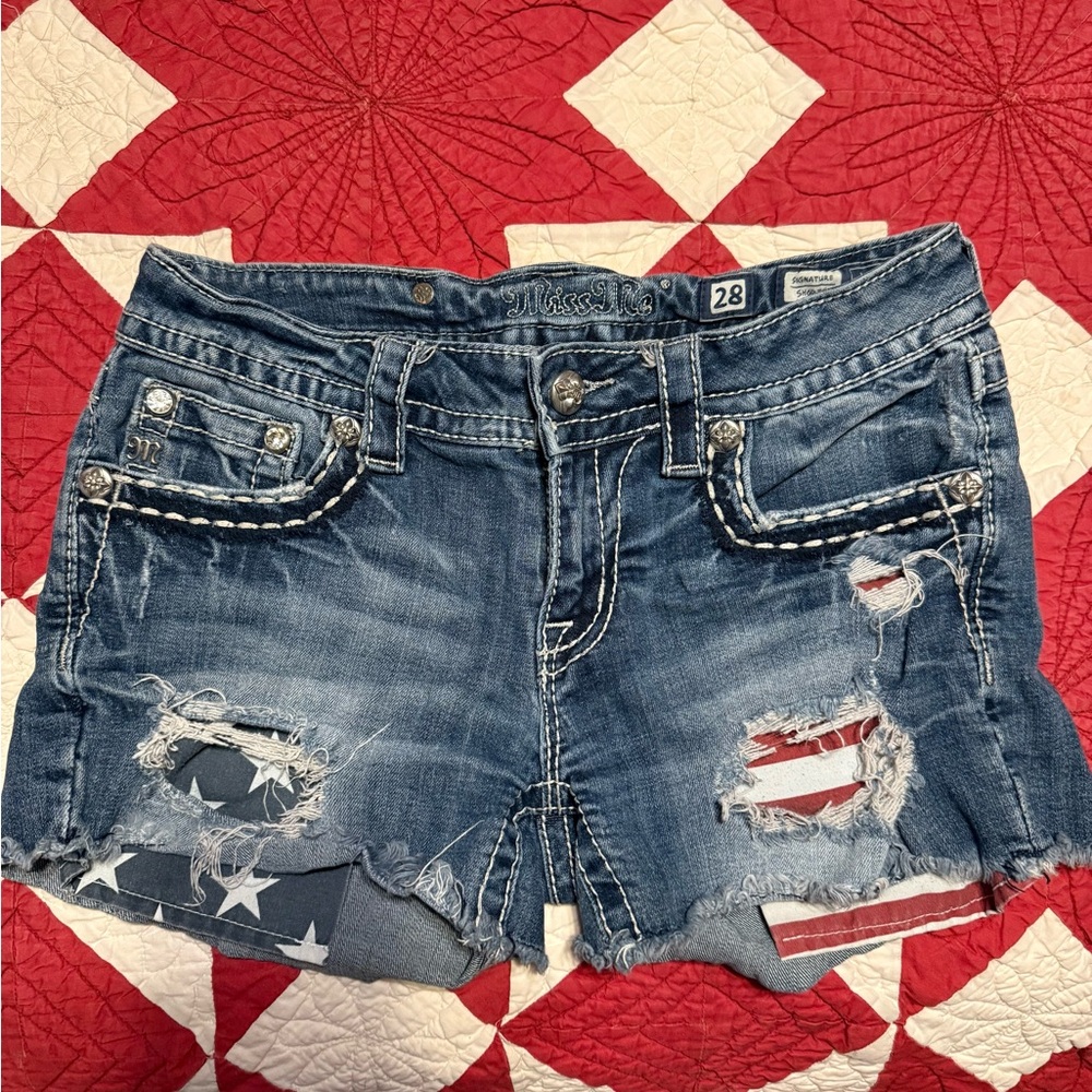 Women's Miss Me Flag Distressed Denim Shorts